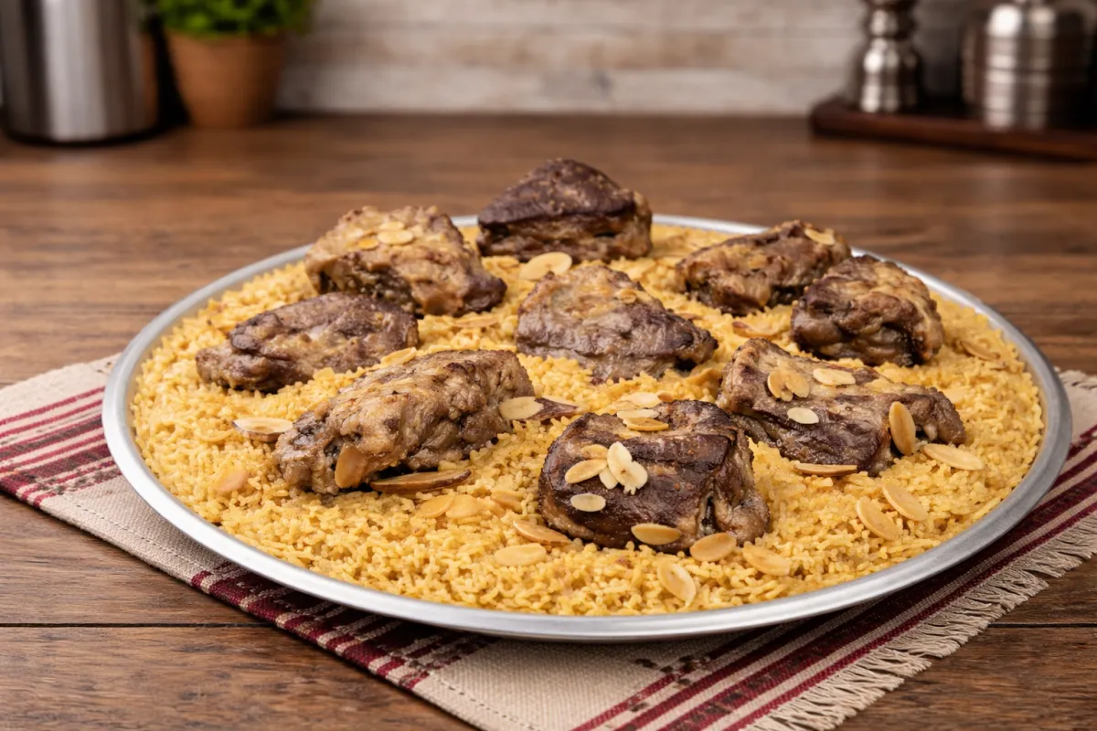 طبق زرب لحم تقليدي مع أرز ومكسرات