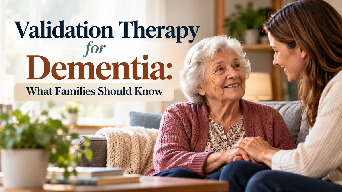 Caregiver holding the hand of an older adult with dementia, demonstrating empathy and emotional support through validation therapy.