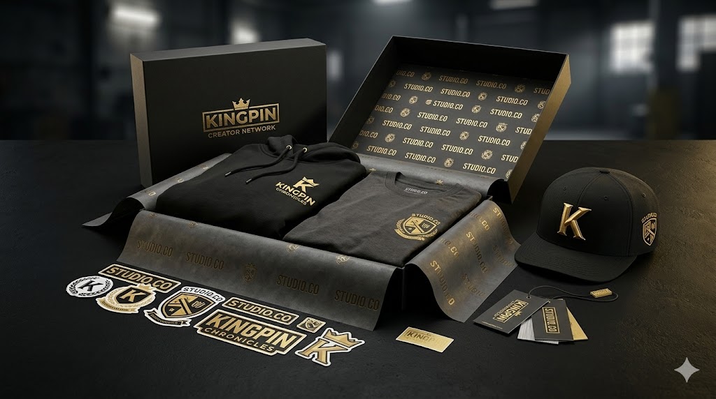 kingpin chronicles merch bundle with hoodie t shirt and stickers