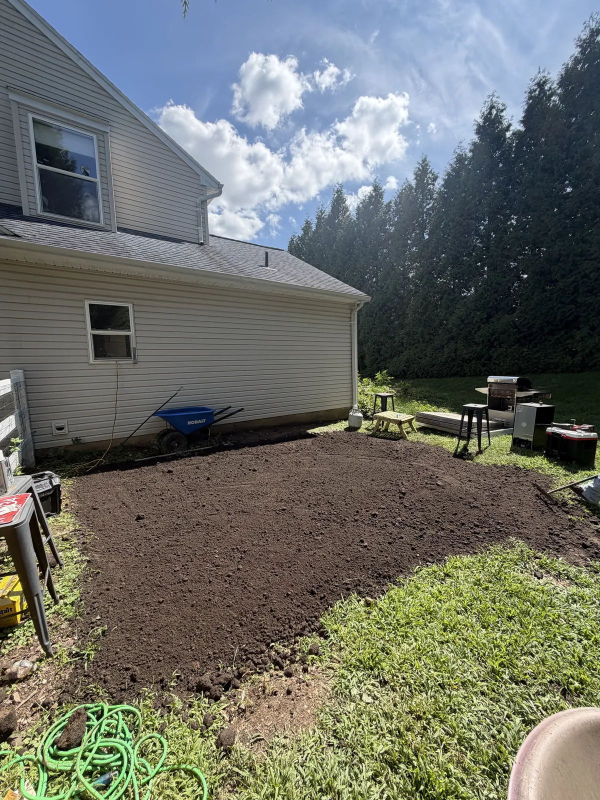 Graded and prepared backyard behind a home in Chester County PA
