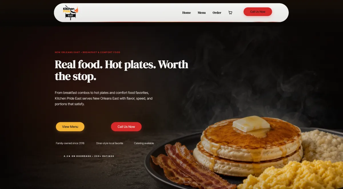 Kitchen Pride East Website Mockup