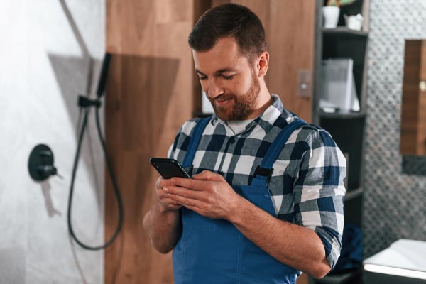 Small business owners checking his AI powered CRM