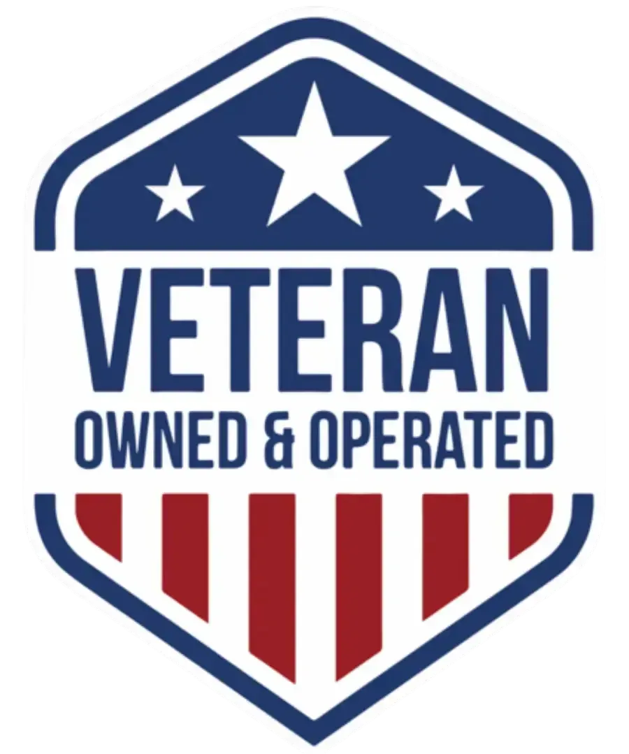 Veteran-owned and operated badge featuring blue and red colors, emphasizing trust and service for Sentry RV Mobile Inspections and Service.