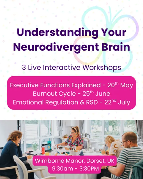 Promotional image for the “Executive Functions Explained” neurodivergent brain workshop taking place in Dorset, focused on understanding executive dysfunction and practical support strategies.