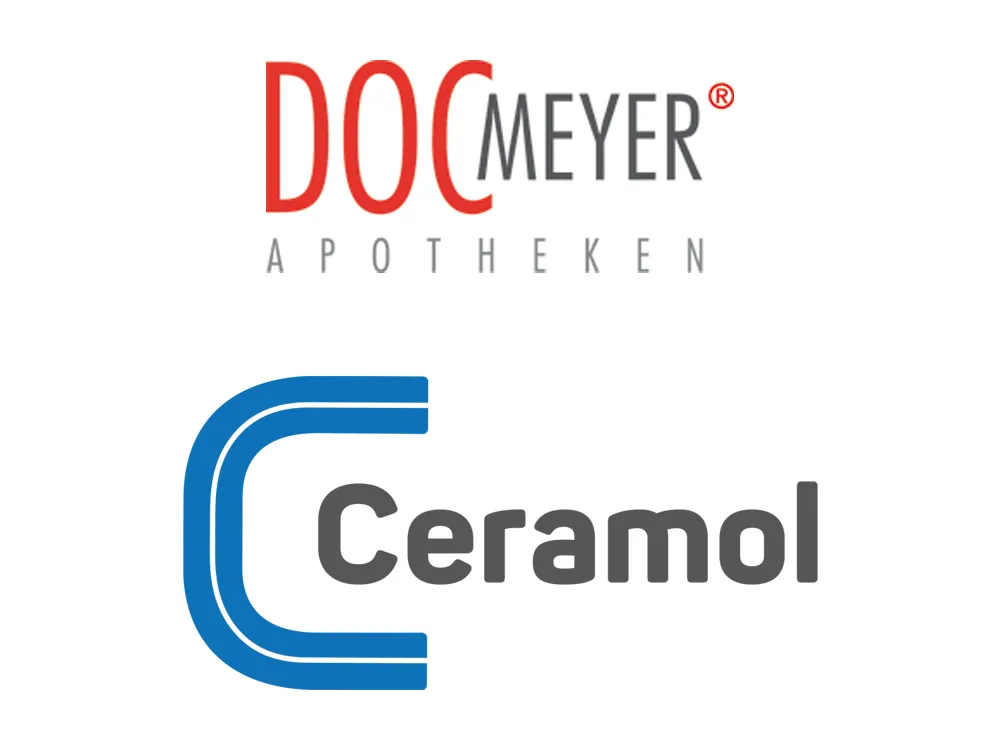 Logos der DOC Meyer Apotheken und der Marke Ceramol untereinander angeordnet.