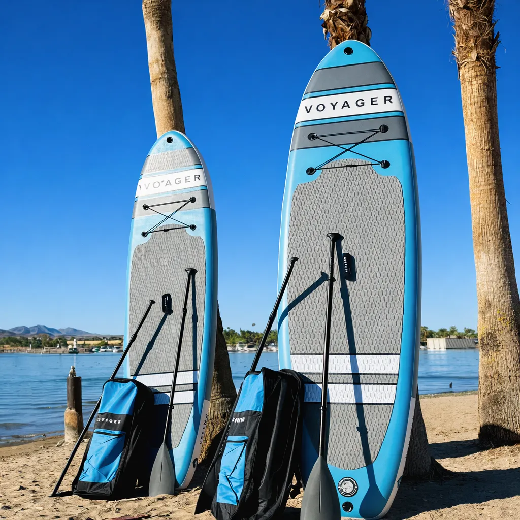 Performance and fitness paddle board gliding on the water