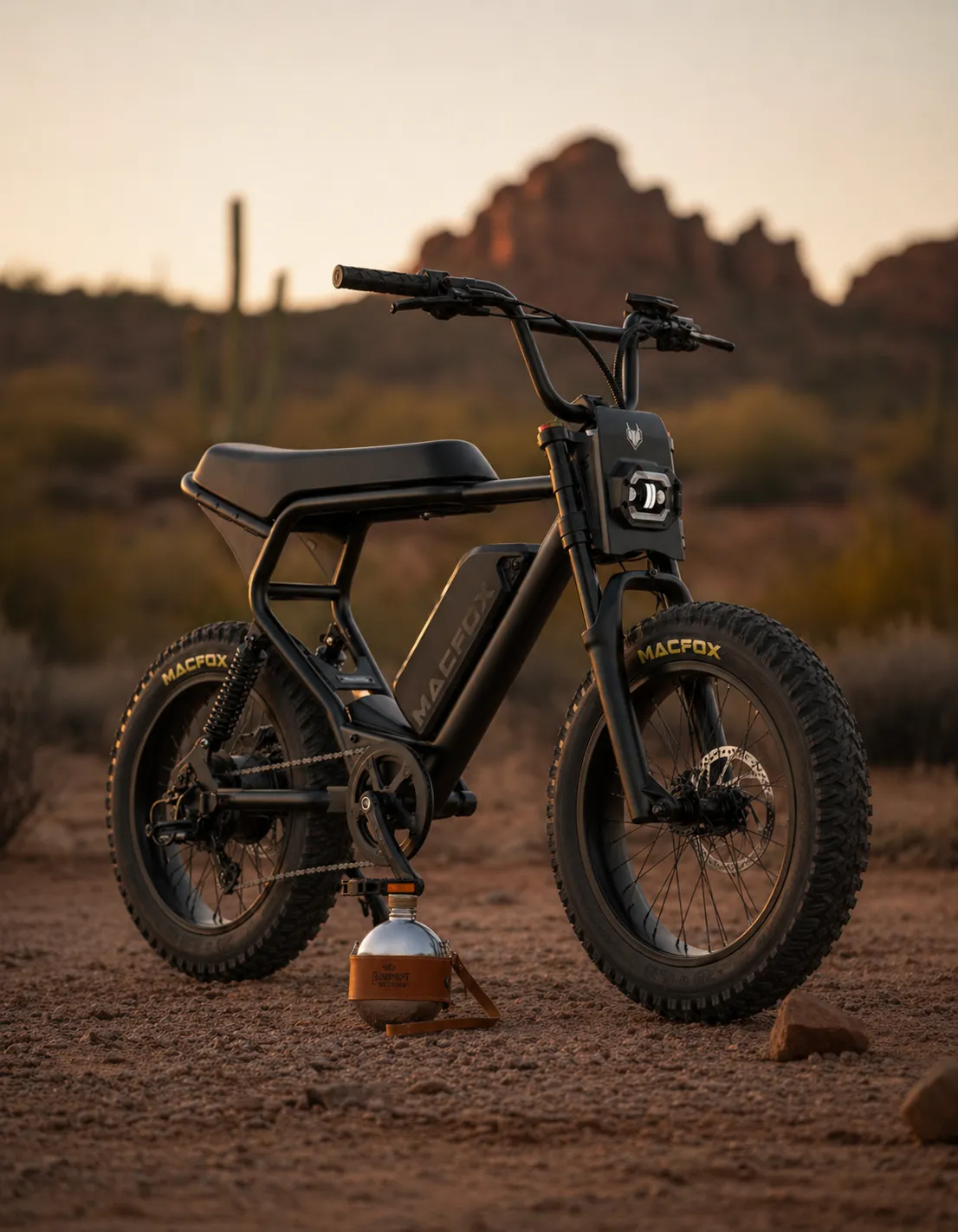Macfox X2 electric bike full suspension and motor detail