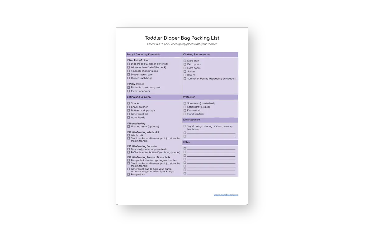 toddler diaper bag packing list preview