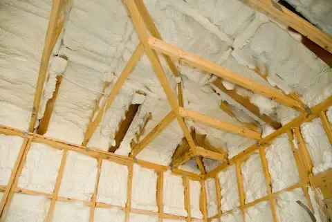 Spray foam insulation applied in an attic in Hoboken, NJ