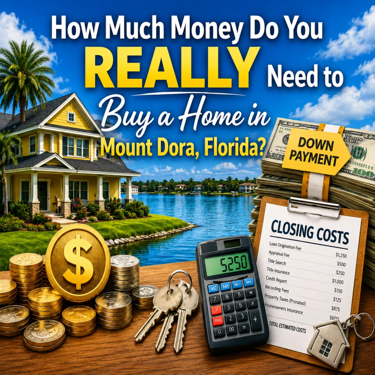Costs to buy a home in Mount Dora Florida including down payment and closing costs