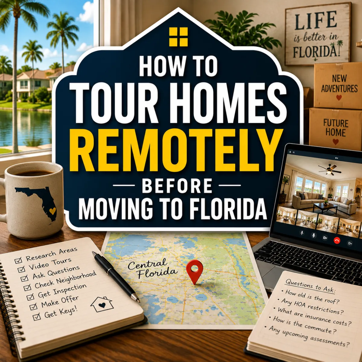 Family exploring homes and neighborhoods while planning a move to Florida.
