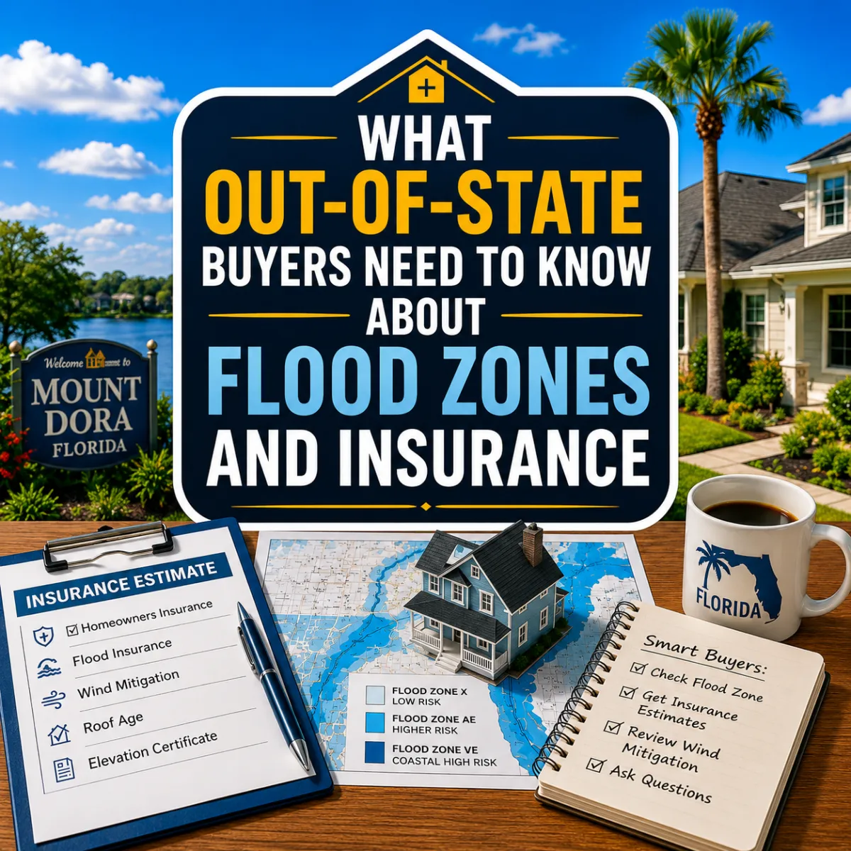 Out-of-state homebuyer reviewing flood zone maps and insurance information before purchasing a home in Central Florida.