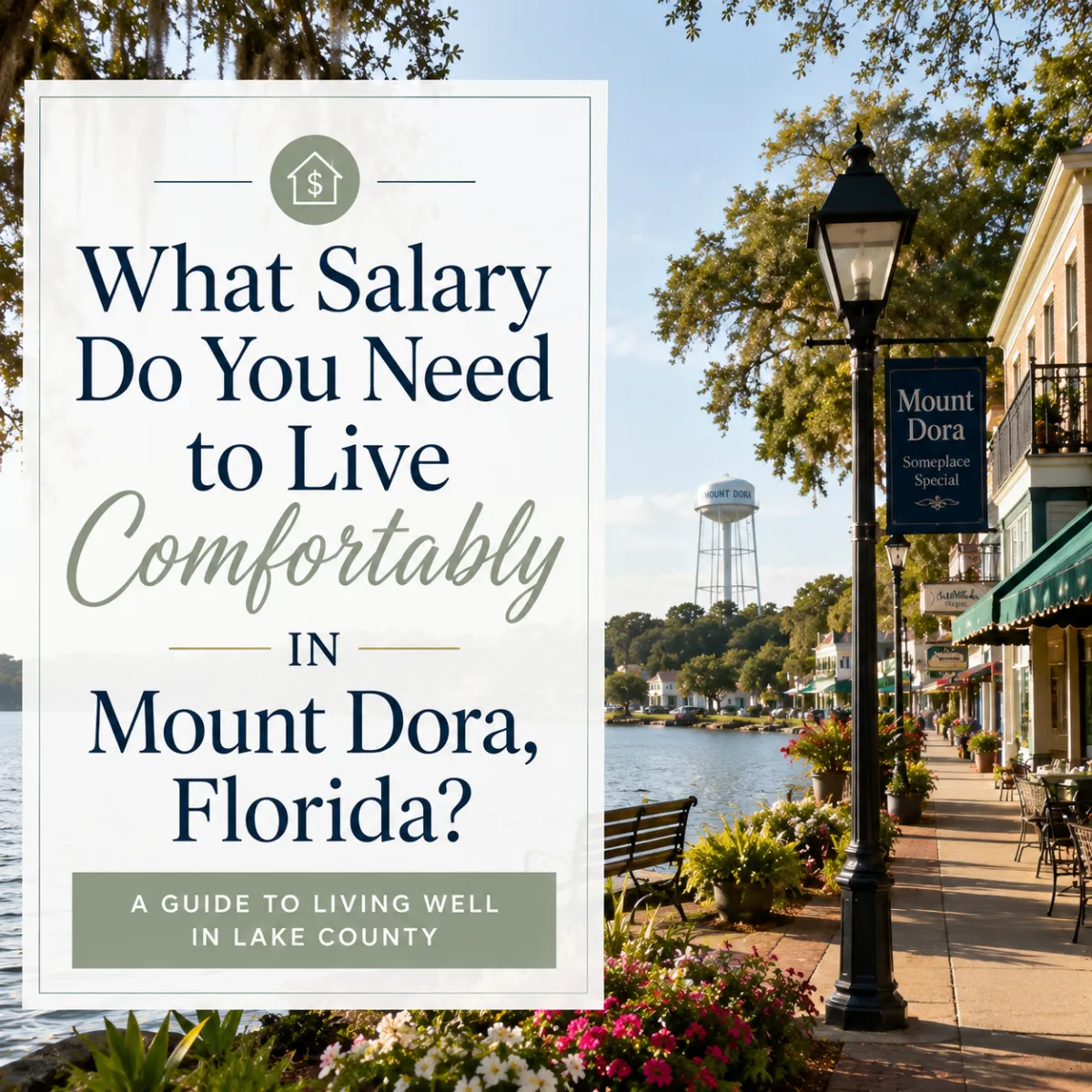 A couple standing in historic downtown Mount Dora, Florida, exploring the area while learning about the cost of living and home buying in Central Florida.