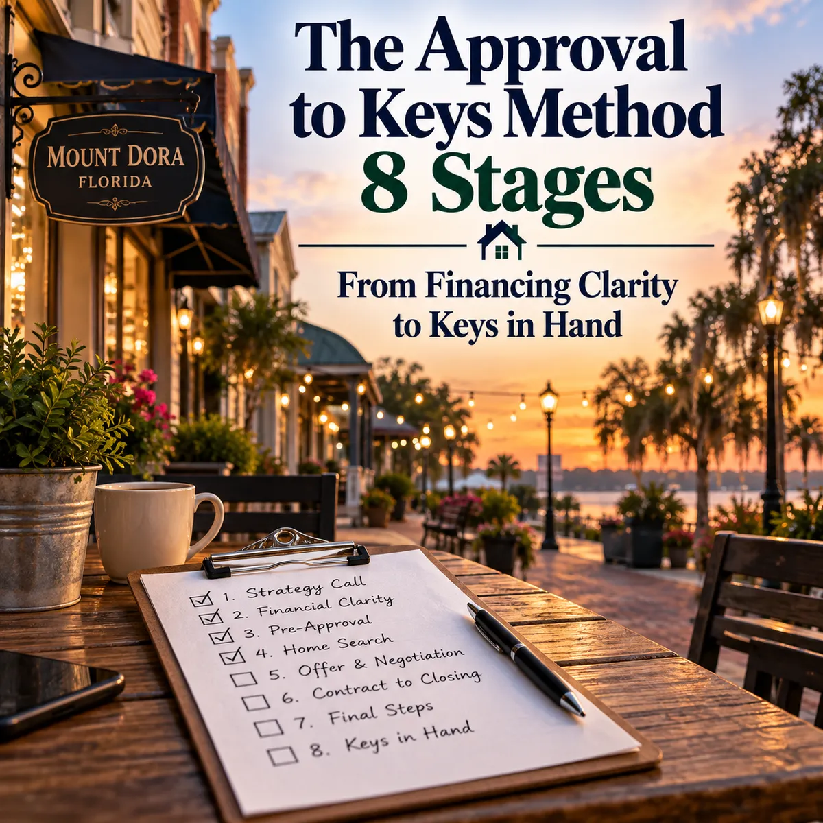 An eight-stage buyer process diagram representing the Approval to Keys Method