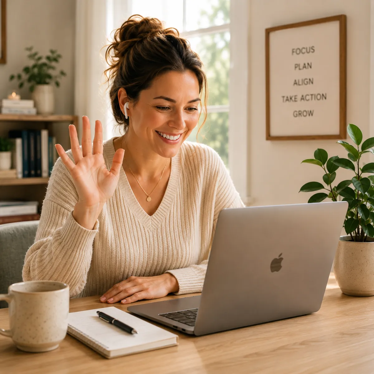Woman smiling on laptop