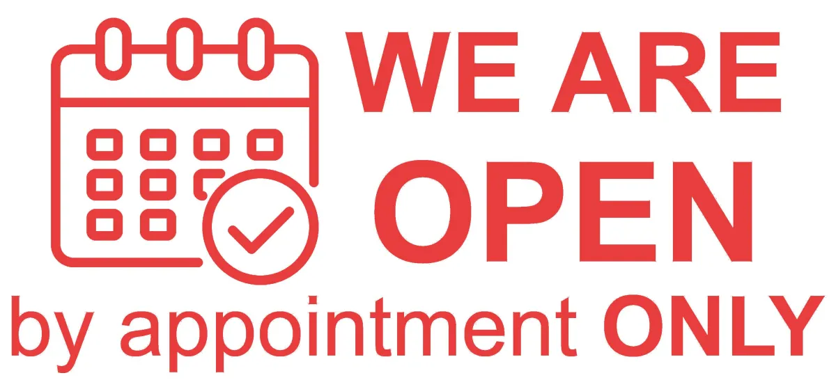 an image stating that we are open by appointment only