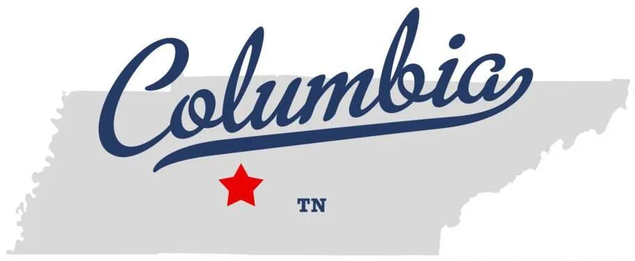 an image with Columbia TN marked by a red star on a grey california state