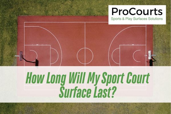 red basketball court with a caption How Long Will My Sport Court Surface Last?