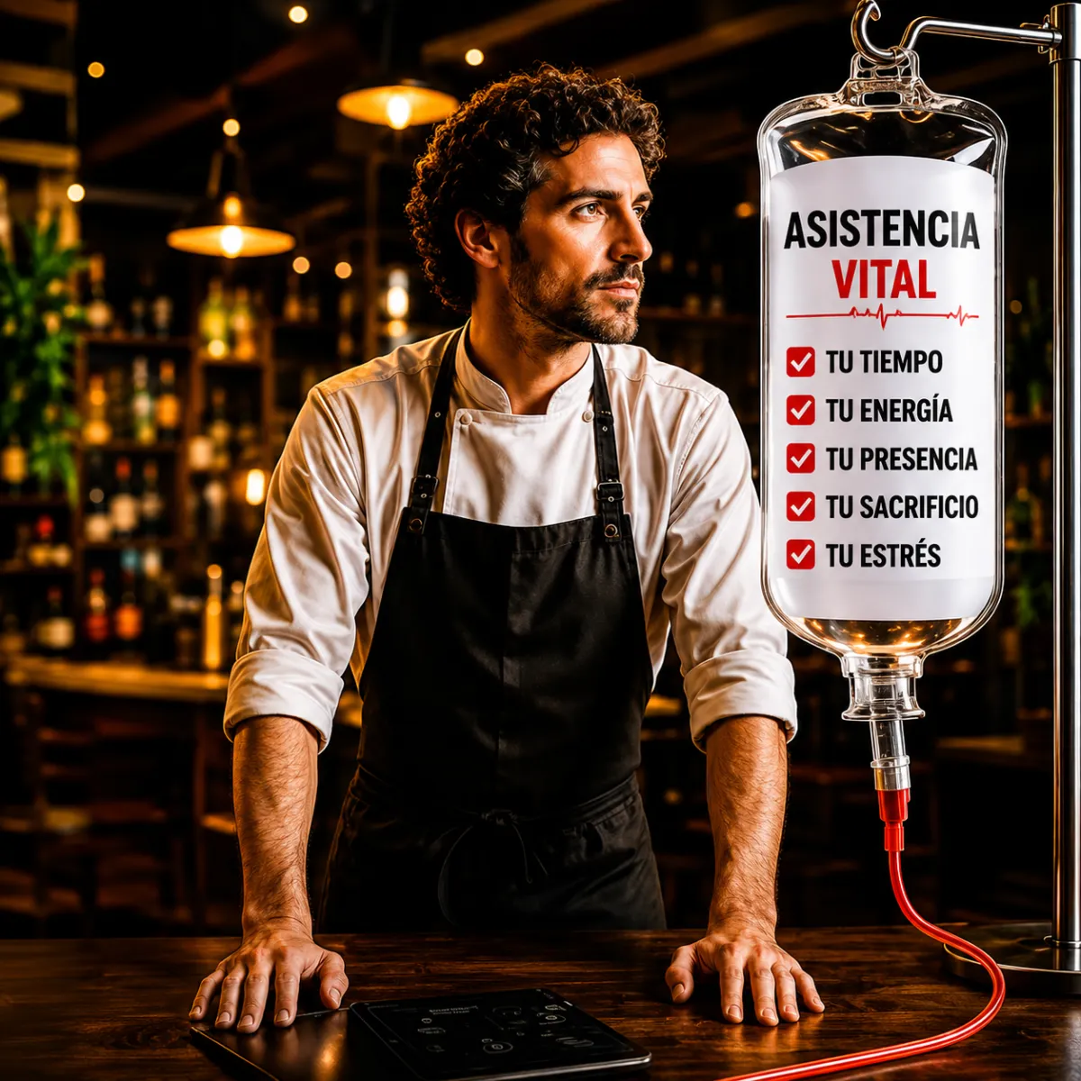 Chef estresado con asistencia vital