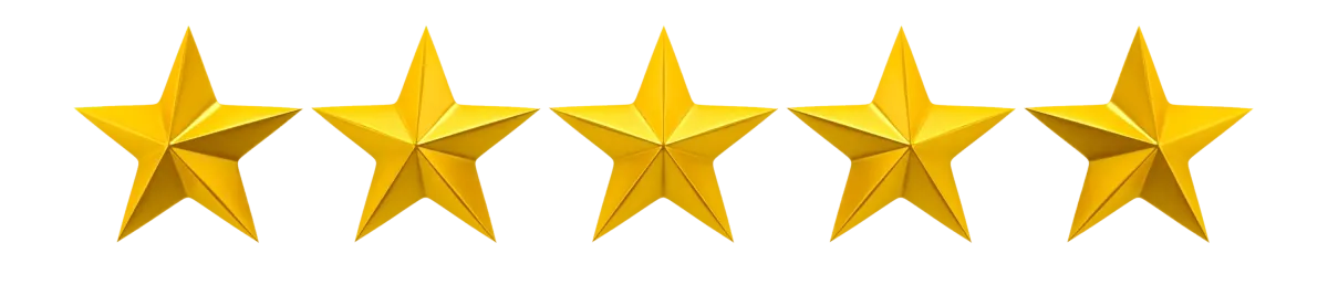 A row of five gold stars on a white background, commonly representing a five-star rating—perfect for showcasing top Corporate DJ services.