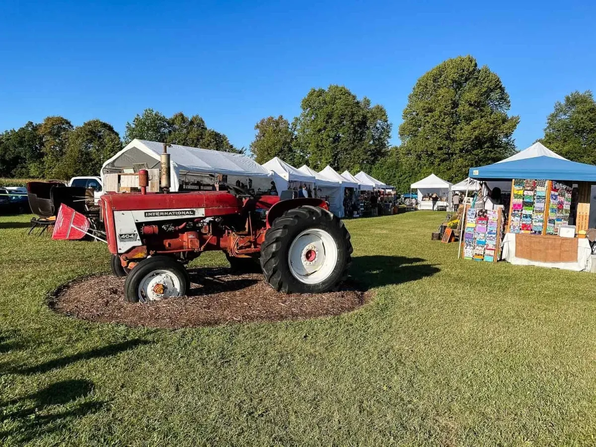 Old farm tractor on display at an art fair in Wisconsin