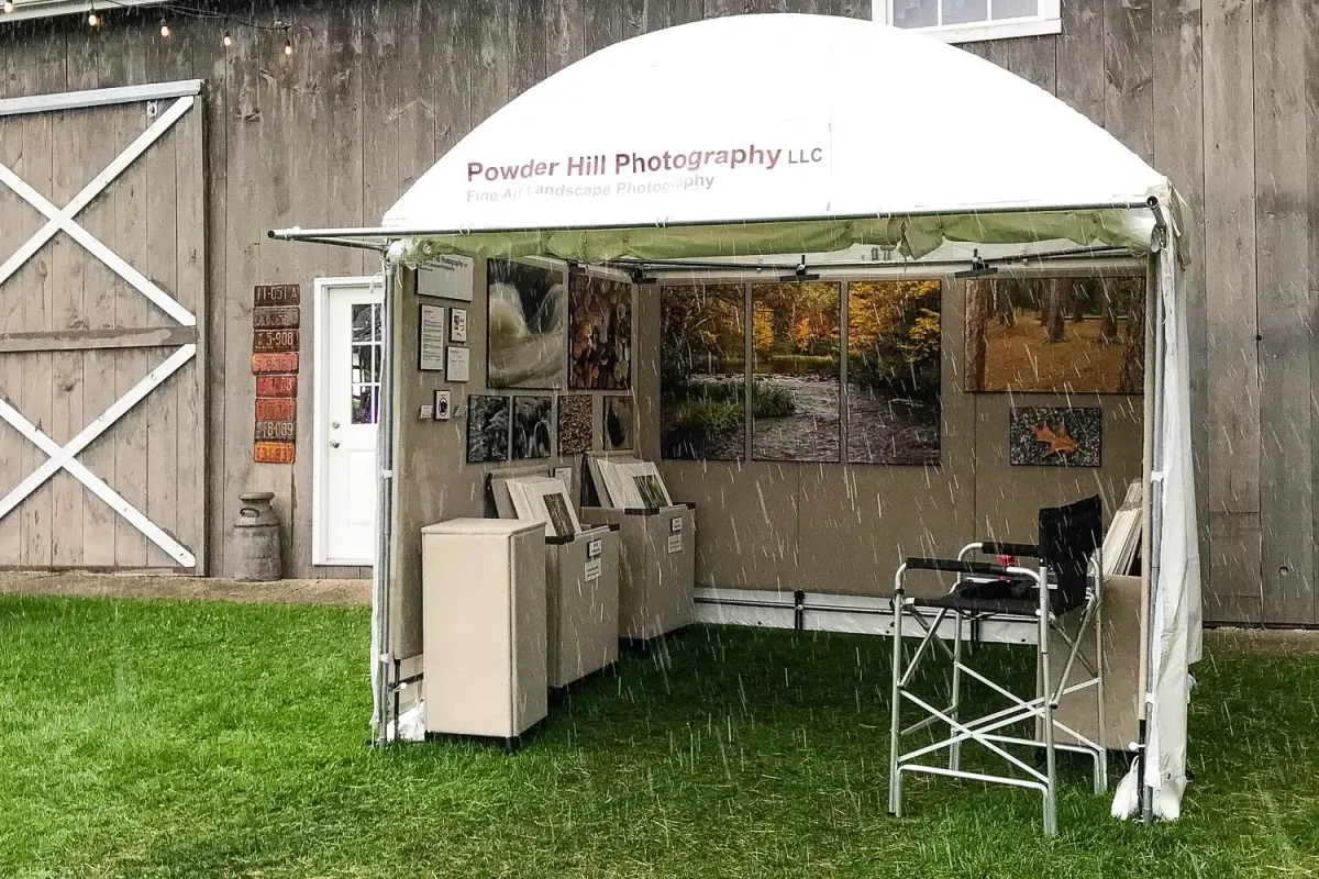 Art fair tent set up for art fair, as it is snowing