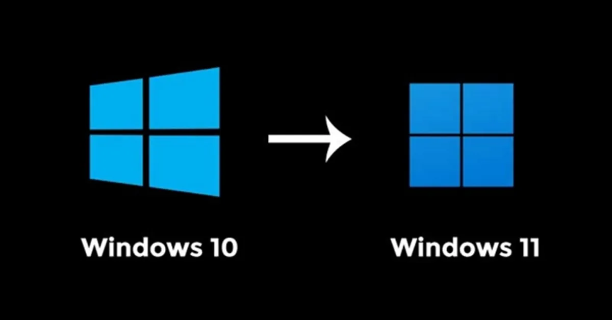 Image of Windows 10 Logo pointing to Windows 11 Logo
