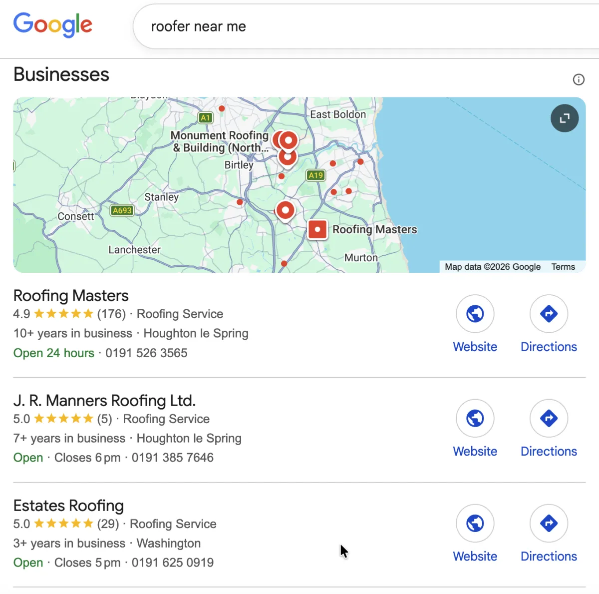 image of google ai search results for roofer near me