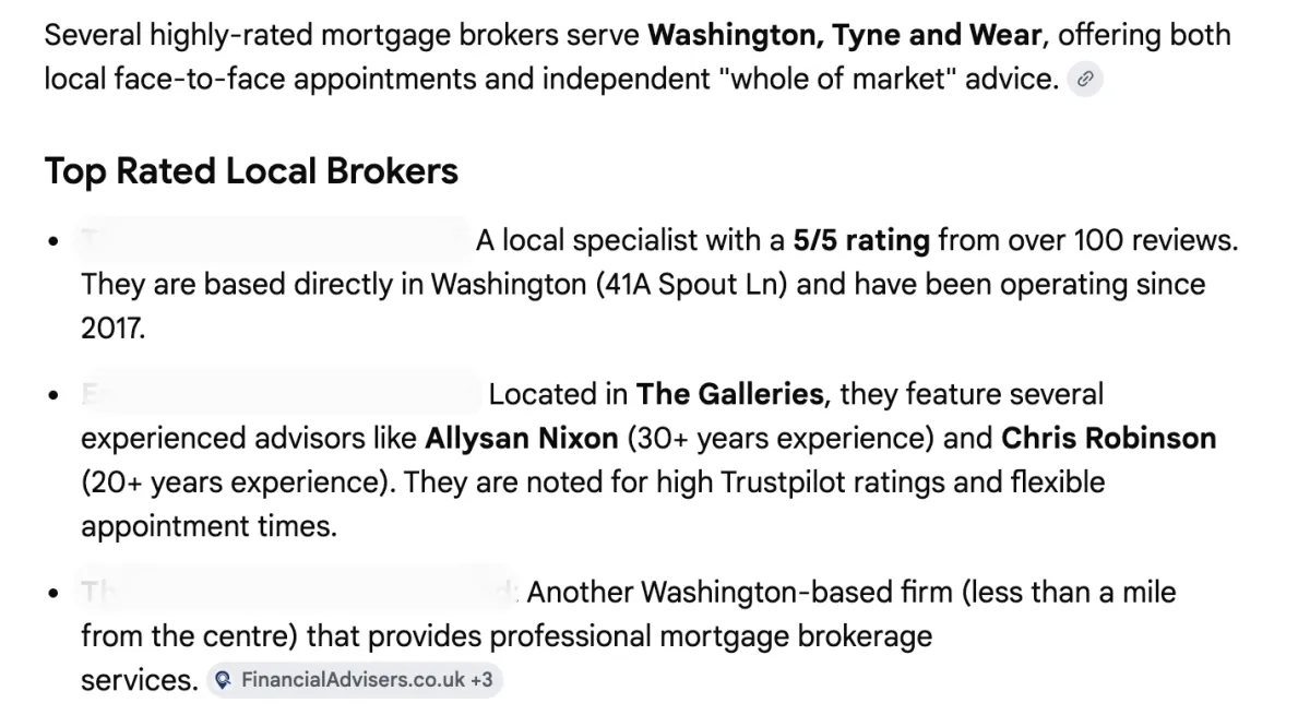 image of google ai search results for mortgage broker in washington