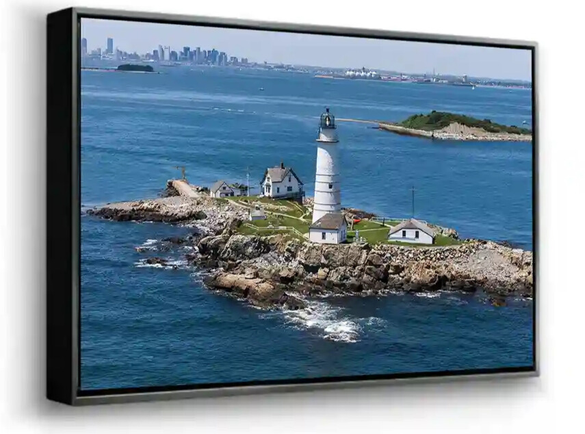 Custom picture framing of lighthouse coastal artwork by The Beacon Studio in Winthrop MA