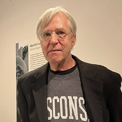 a photo of David our art consultant and installer at the beacon studio in winthrop