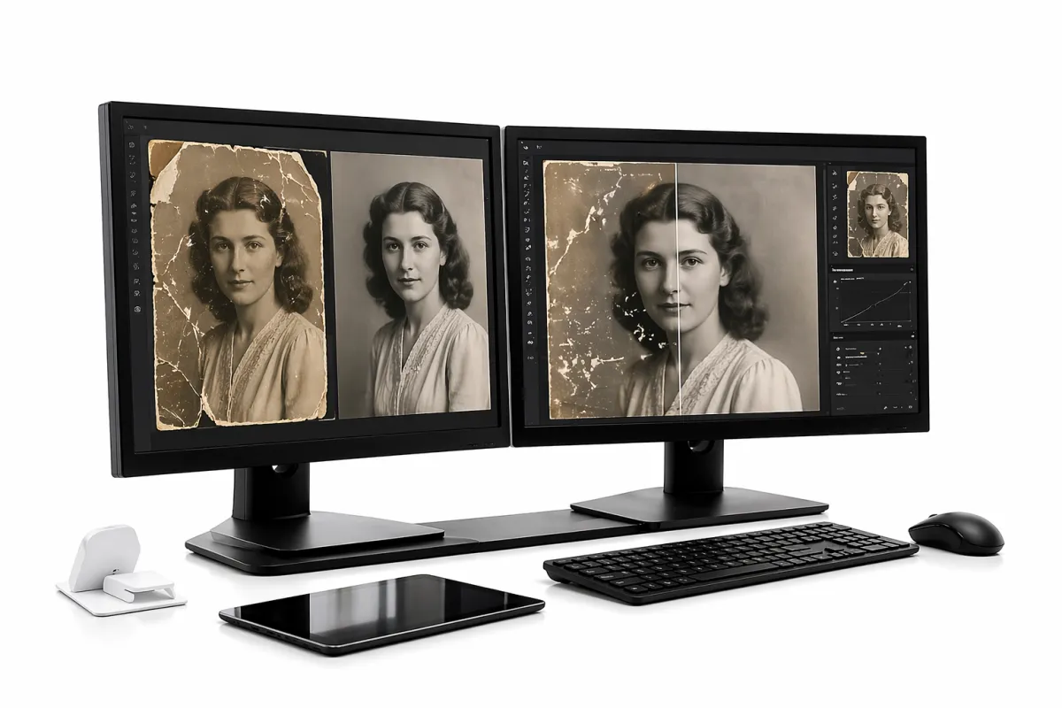 a photo example of an image on a computer monitor for photo restoration in boston