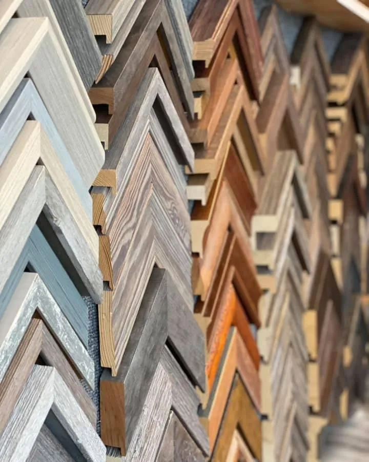 a picture framing shop photo of corner samples form The Beacon Studio in Boston