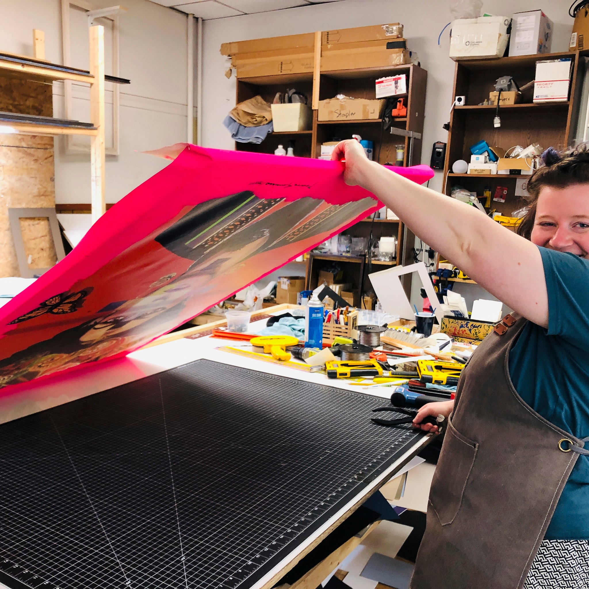 stretching artwork on canvas in wintrhop ma at the beacon studio
