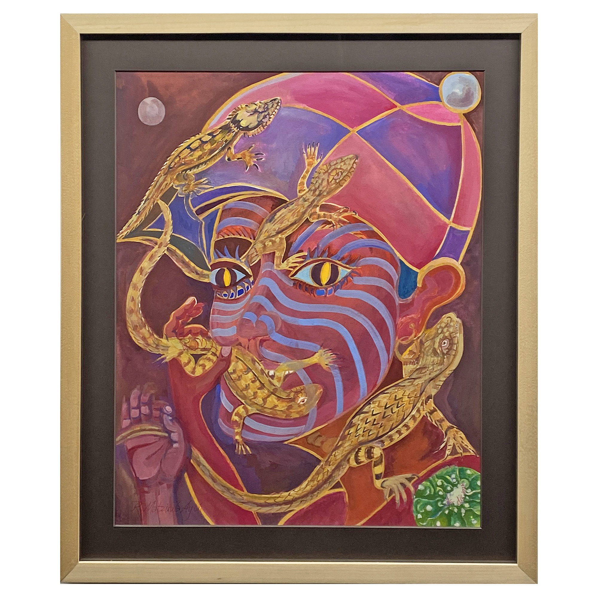 Custom framed contemporary painting with metallic gallery frame and fine art presentation