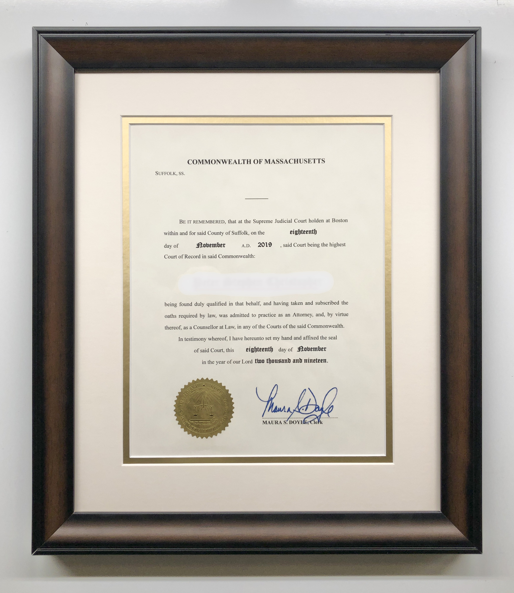Diploma frame example