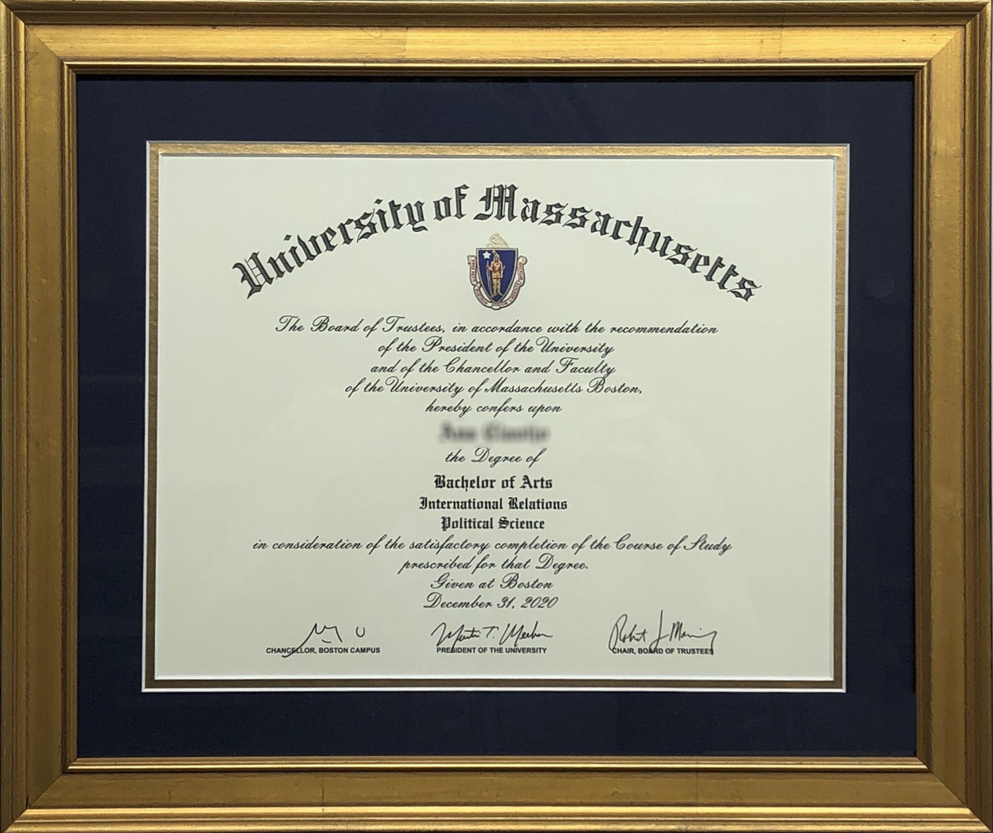 Diploma frame example