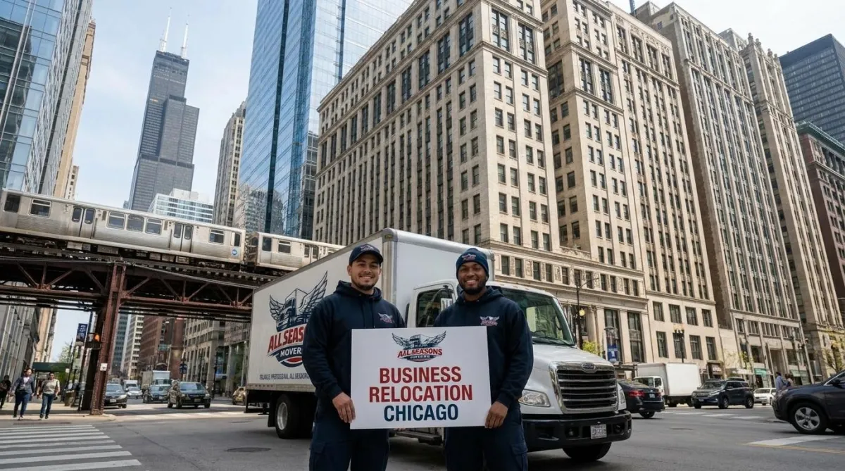Business relocation movers chicago posing in chicago streets