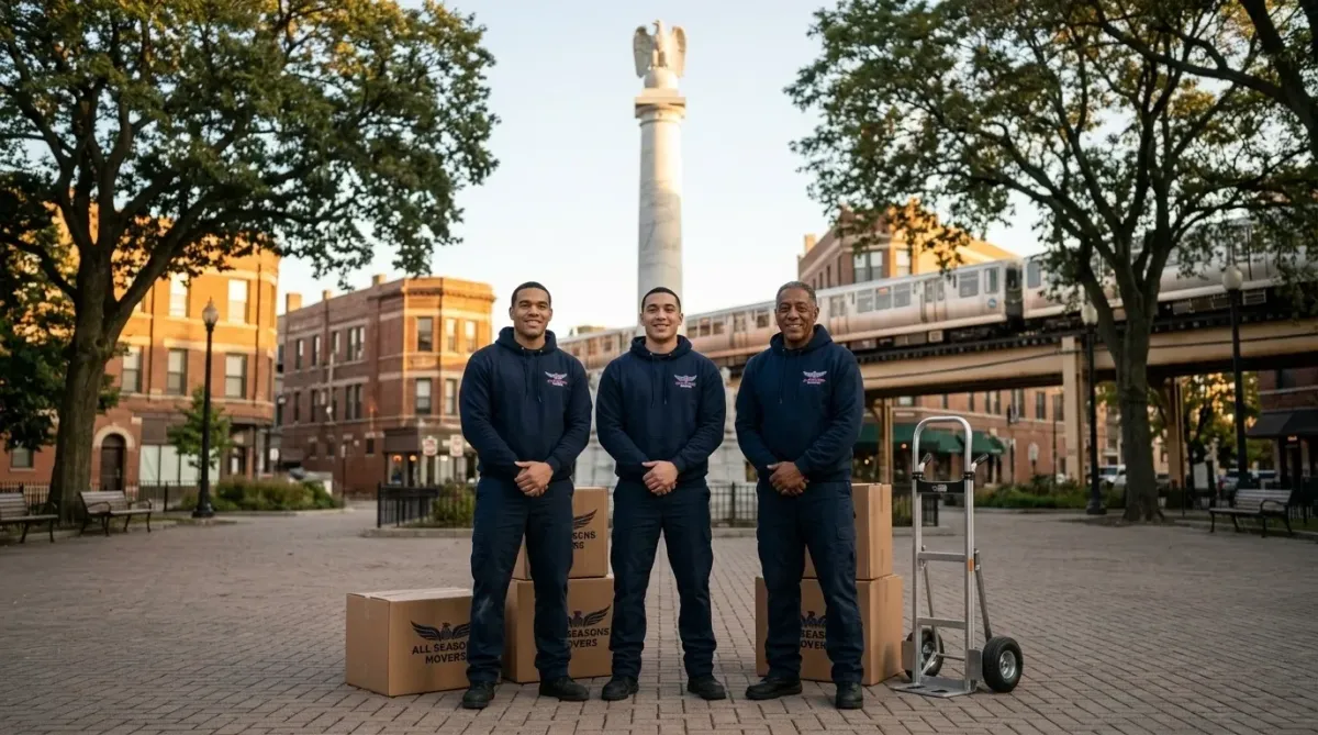 movers logan square standing in chicago neigborhood