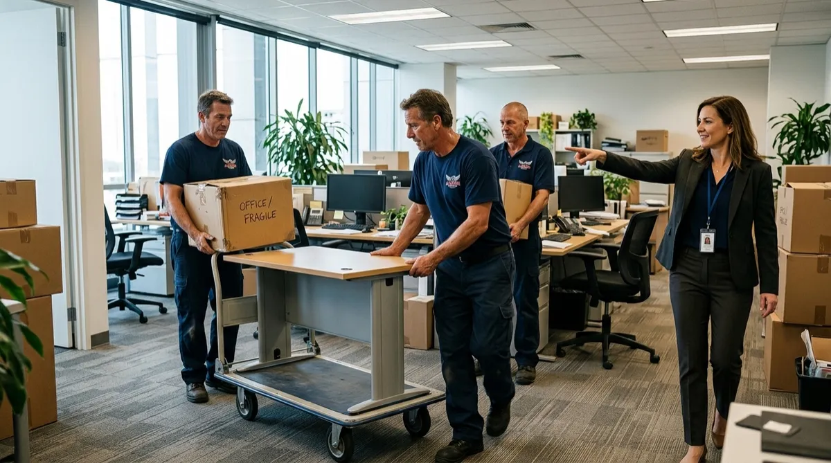 Commercial movers relocating office furniture and equipment