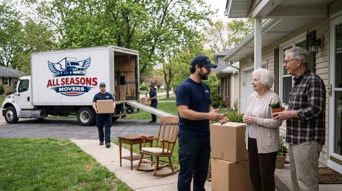 Movers helping a senior downsize and move in Chicago