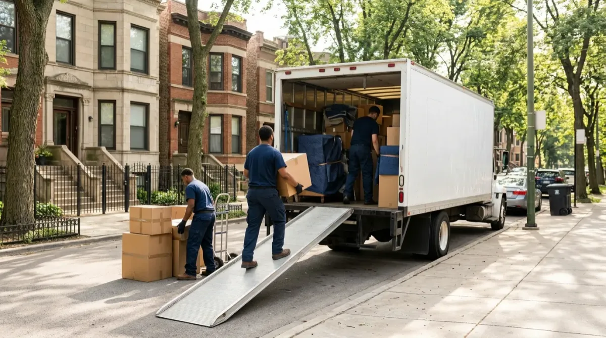 Local movers transporting furniture to a new home in Chicago