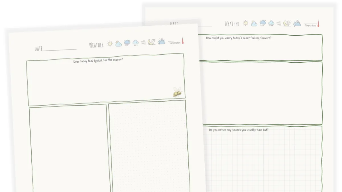 Nature journal page showing how it links to reflection cards