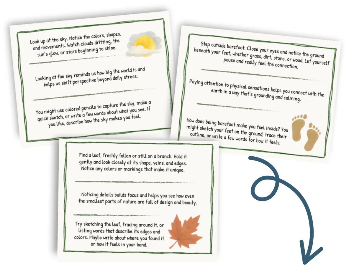 Enlarged image of reflection cards showing how they link to journal page. 