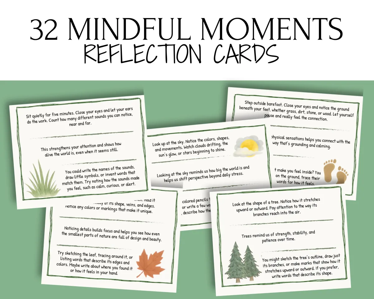 Reflection cards for mindful journaling for teens.