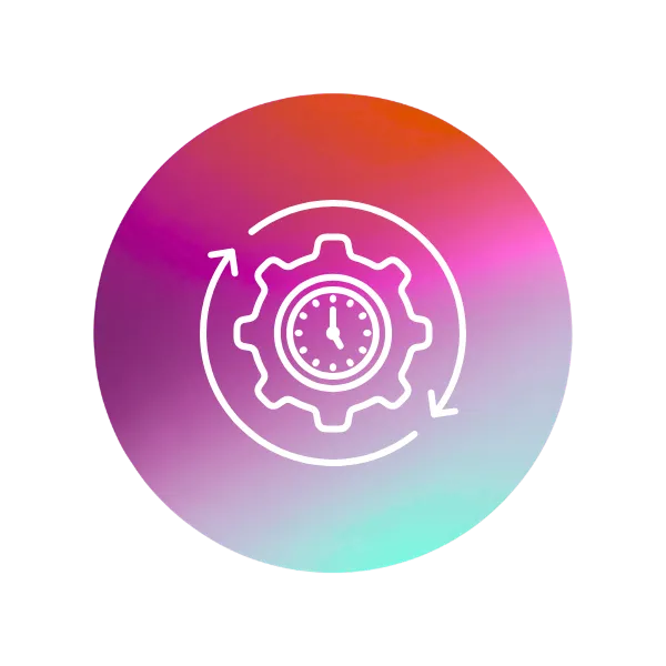 Light blue and pink circle with a gear icon in the middle.