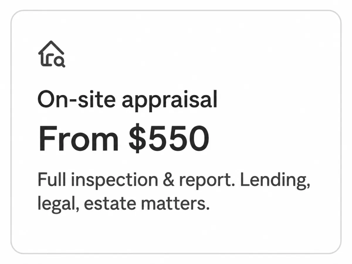 Full inspection & report. Lending, legal, estate matters.