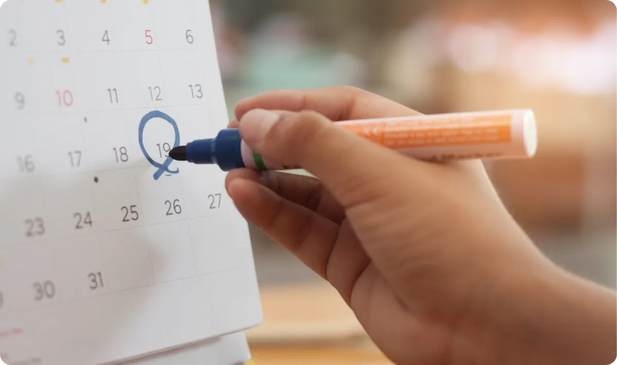 A calendar marking the turnaround speed of landing page development