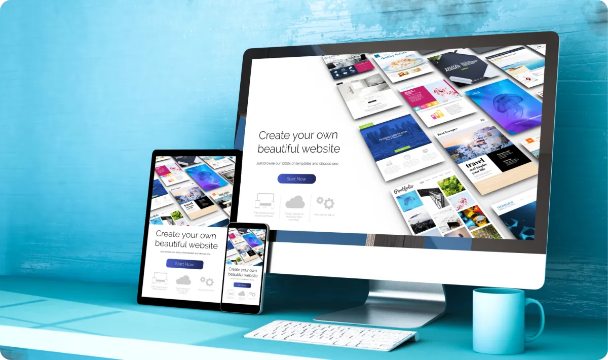 Computer, tablet, and phone displaying an improved website after personalized advice from a 1:1 business strategy call.