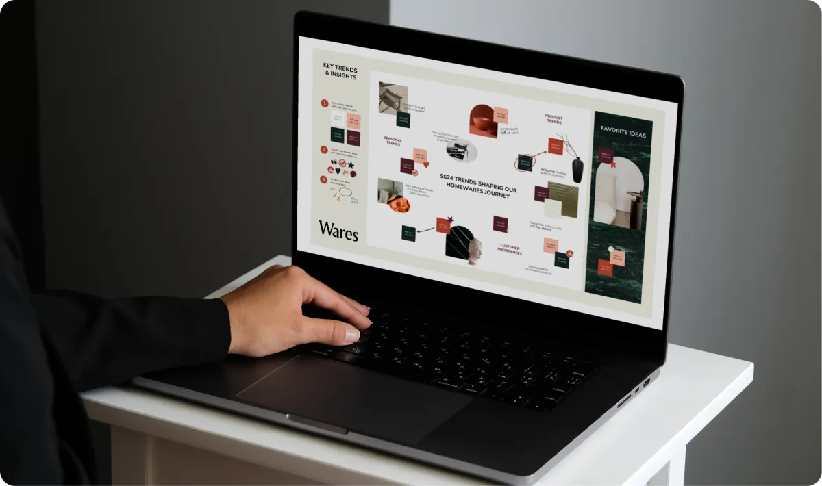 Entrepreneur reviewing branding mood board during design session